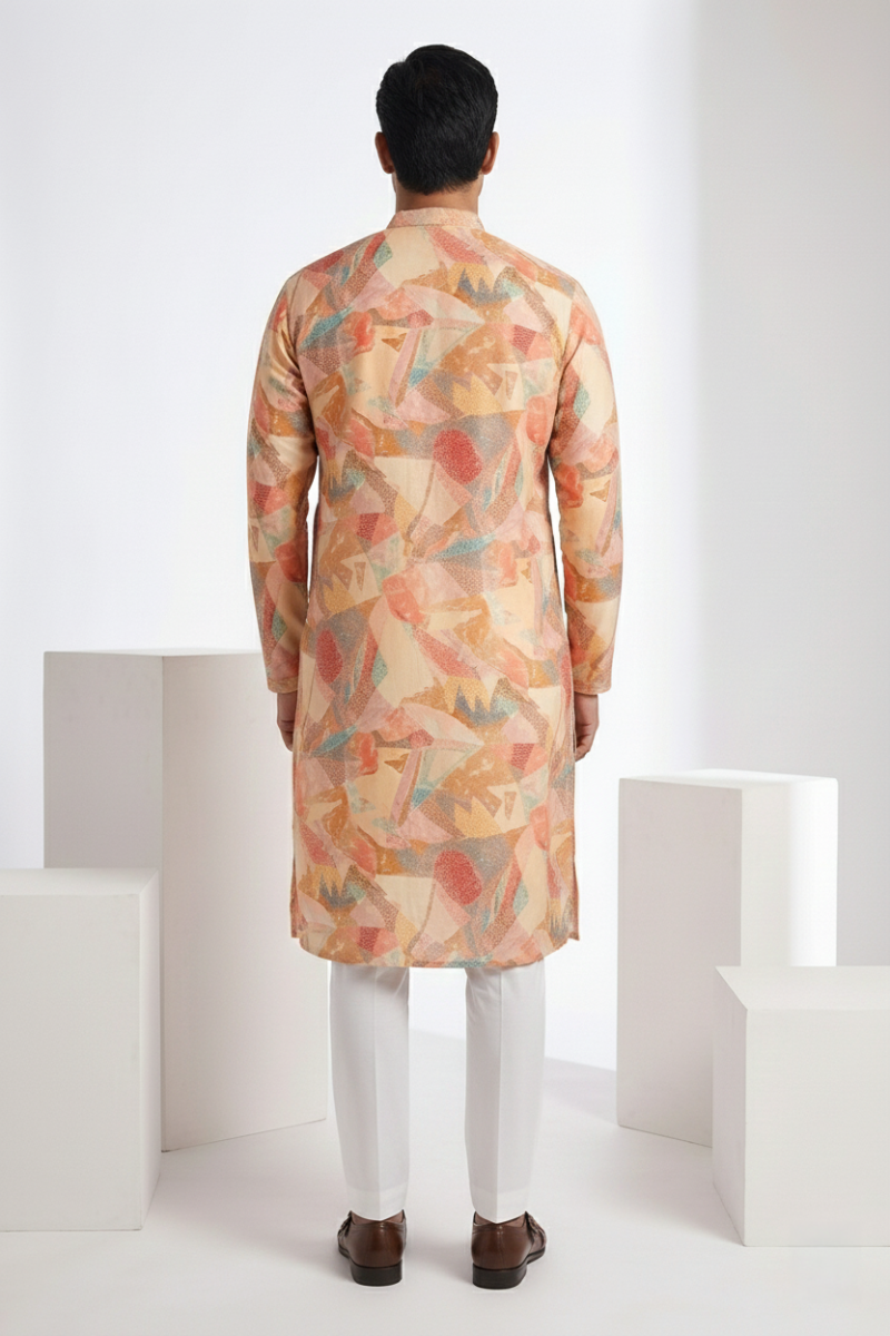 Multi colour printed kurta top with neck embroidered