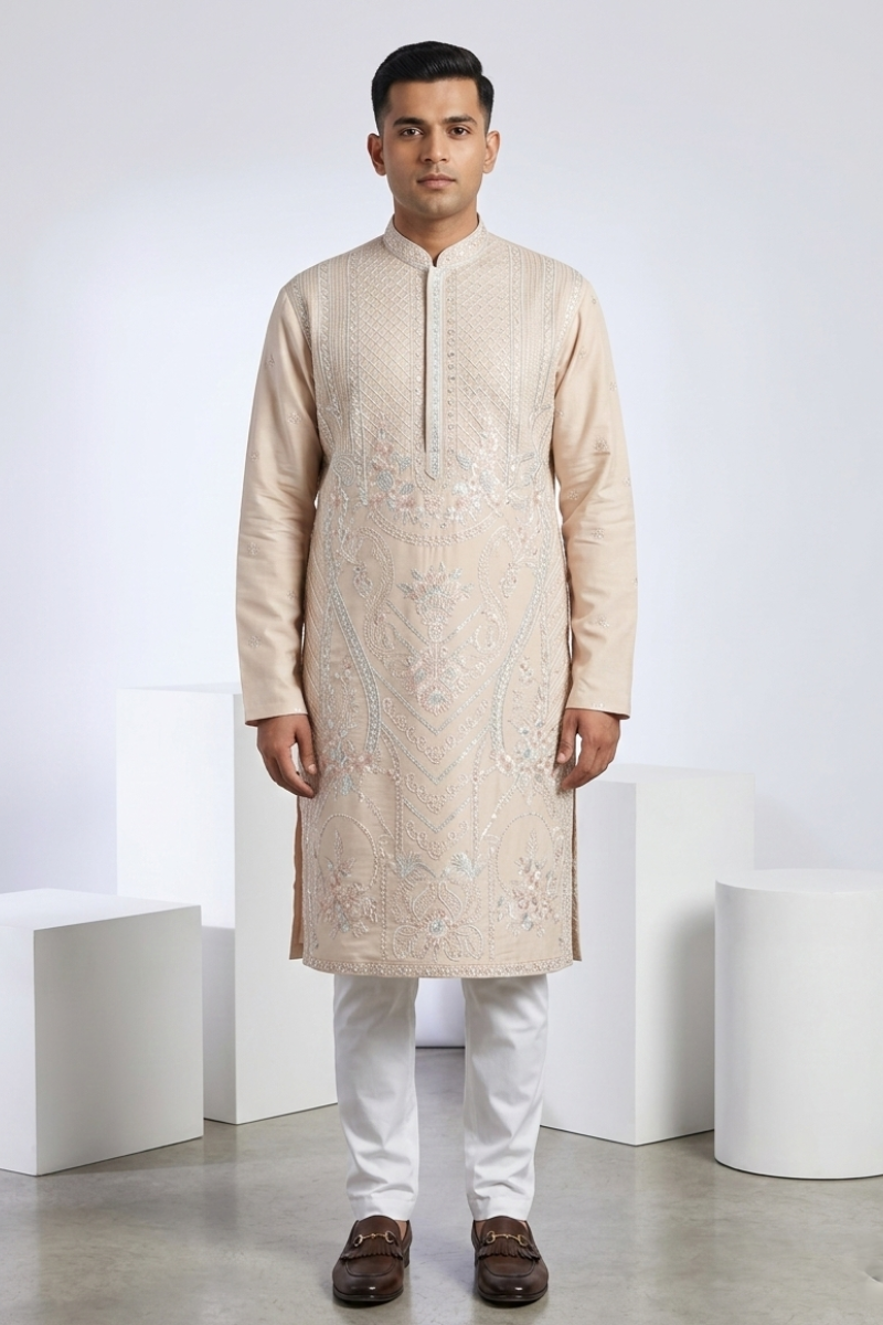 Onion colour kurta top with embroidery
