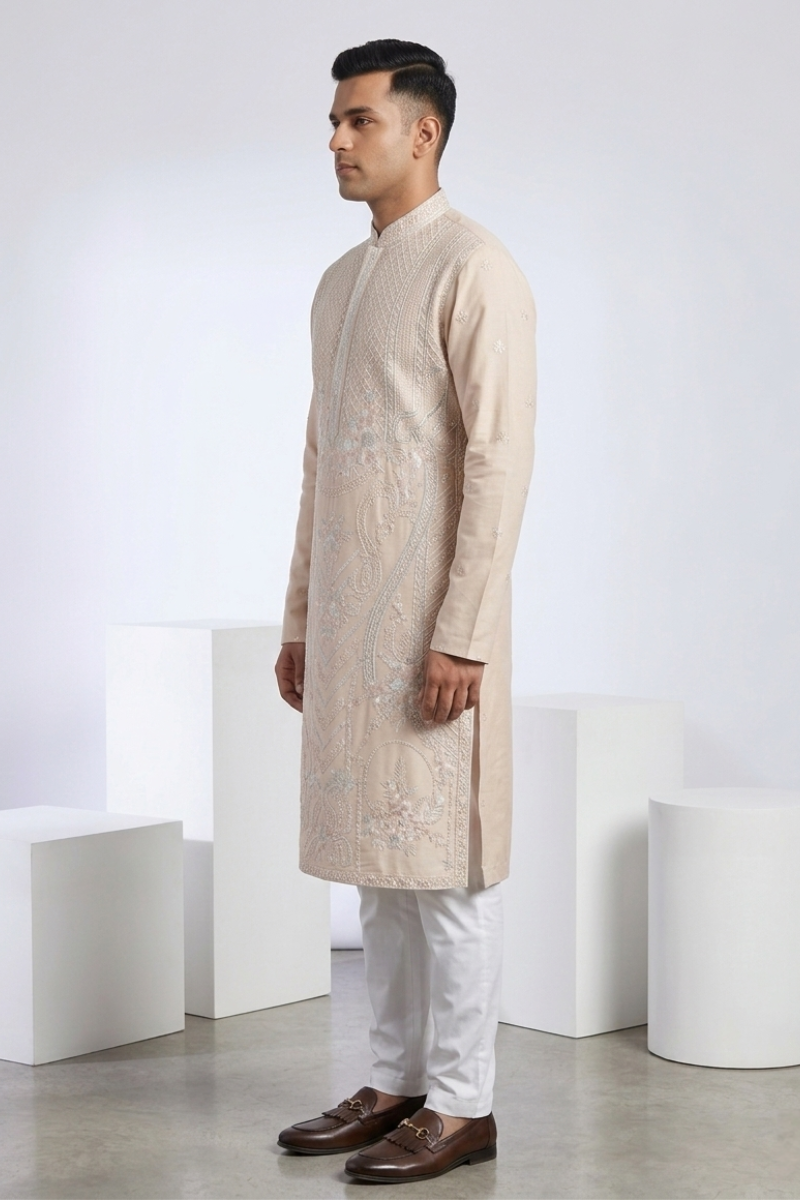 Onion colour kurta top with embroidery