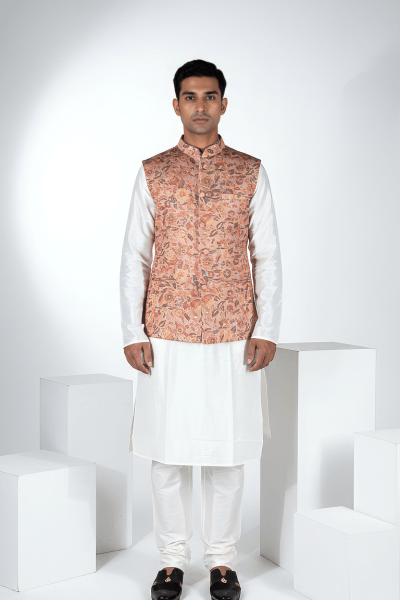 Brown colour printed floral design bundi