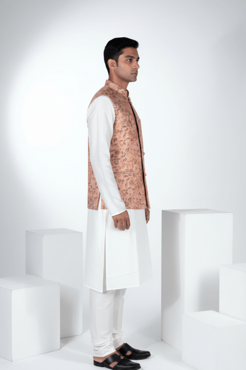 Brown colour printed floral design bundi