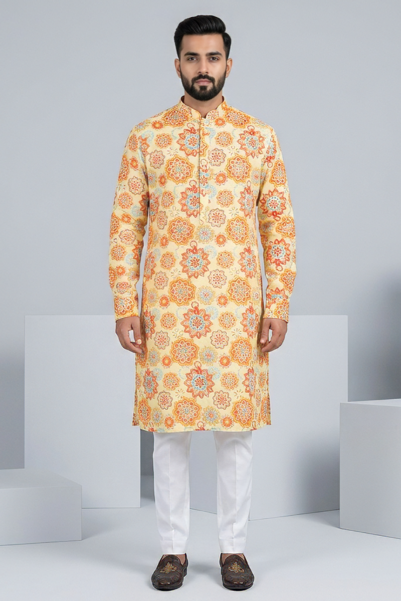 Multicolour kurta with decorative floral and geometric print