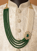 Gold -plated groom's necklace with white and green pearls and kundan work mala