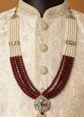 Pearl and maroon beaded groom's mala