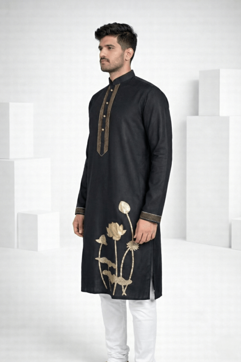 Black  colour kurta top with sleeves  work