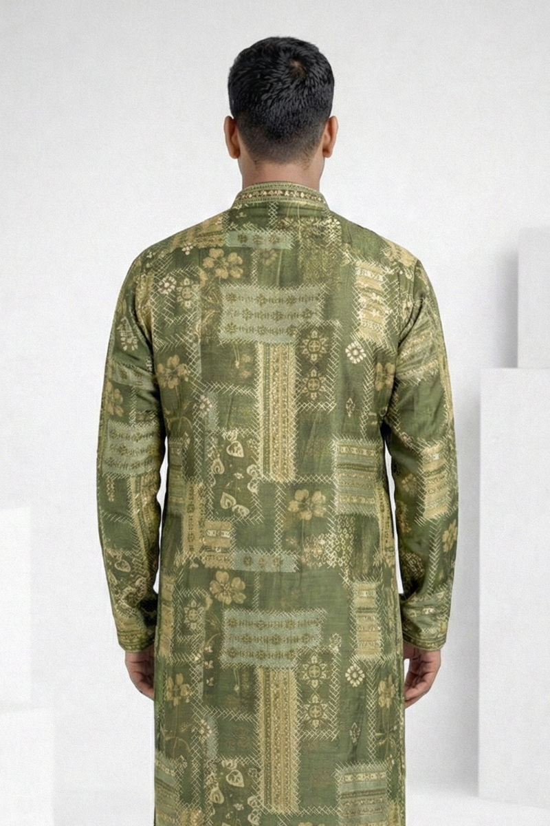 Mehndi colour print  kurta top with collar and minimal work around neck