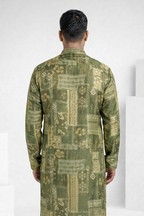 Mehndi colour print  kurta top with collar and minimal work around neck
