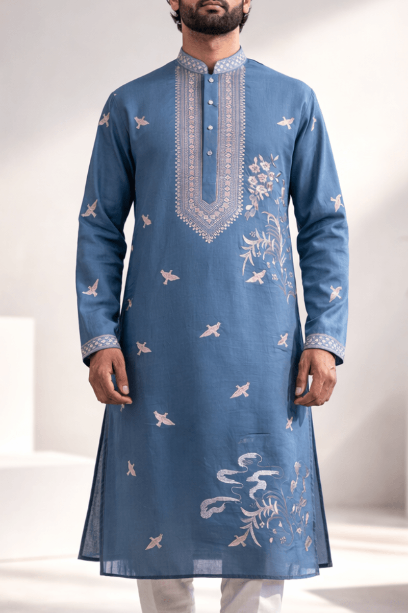Grey colour kurta top with thread work