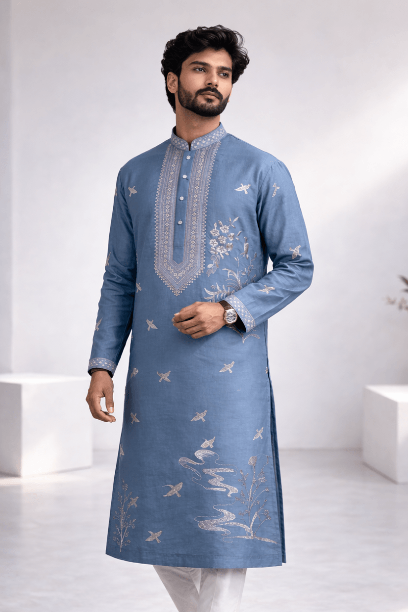 Grey colour kurta top with thread work