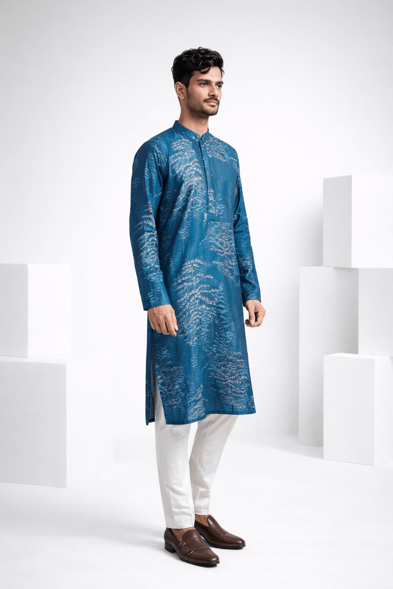 Blue colour kurta top with floral motifs