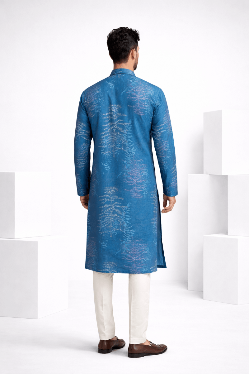 Blue colour kurta top with floral motifs