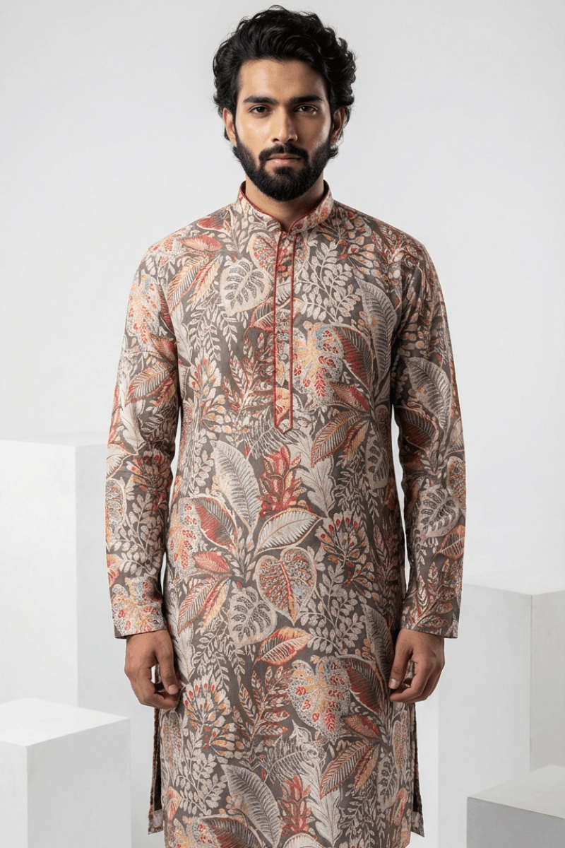 Black colour kurta with allover floral printed design