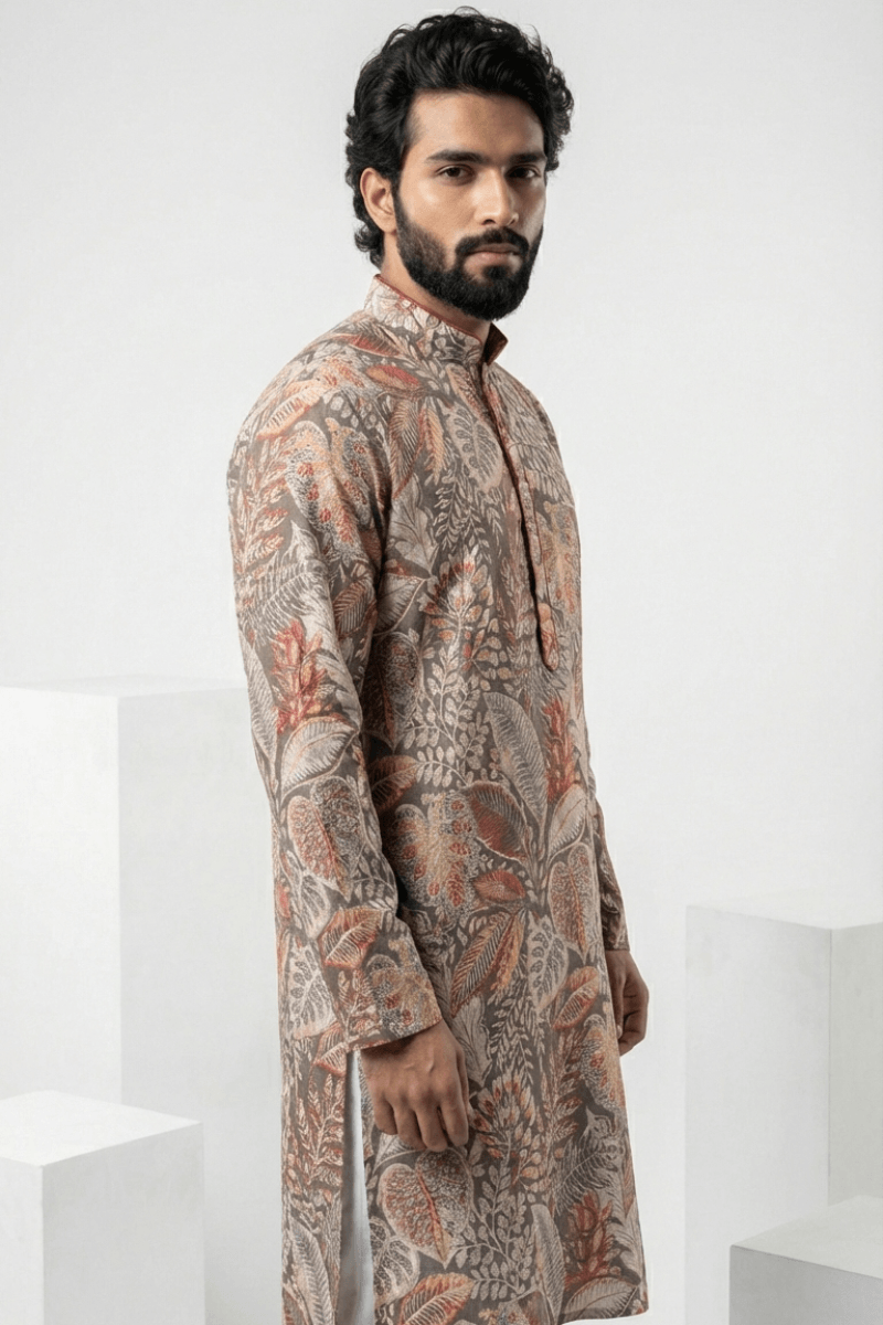 Black colour kurta with allover floral printed design