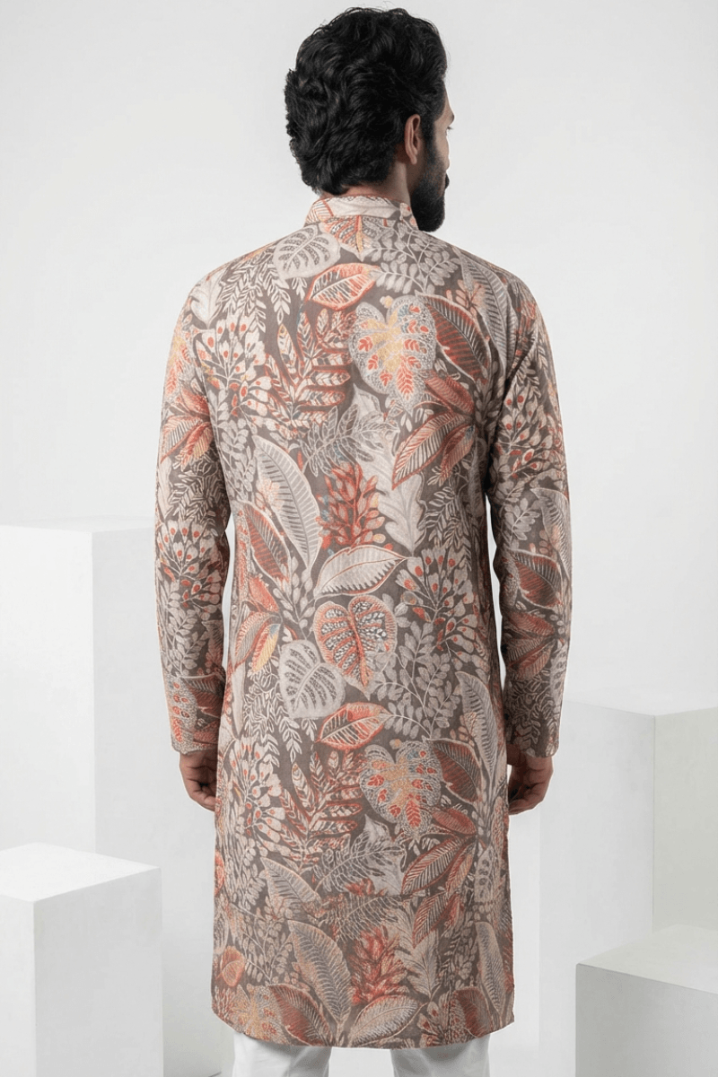 Black colour kurta with allover floral printed design