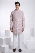 Lilac colour mirror work and embroidered kurta top