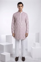 Lilac colour mirror work and embroidered kurta top