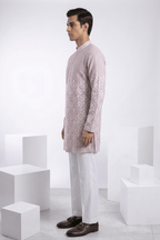 Lilac colour mirror work and embroidered kurta top