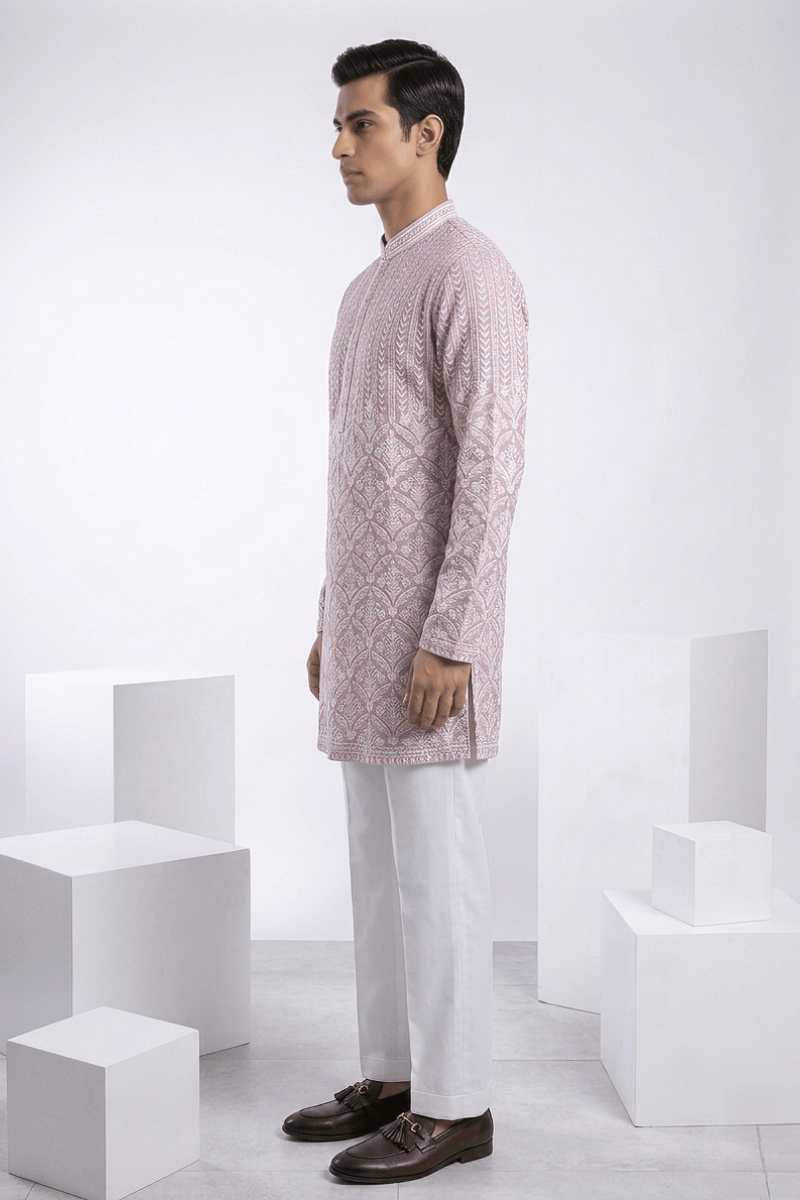 Lilac colour mirror work and embroidered kurta top