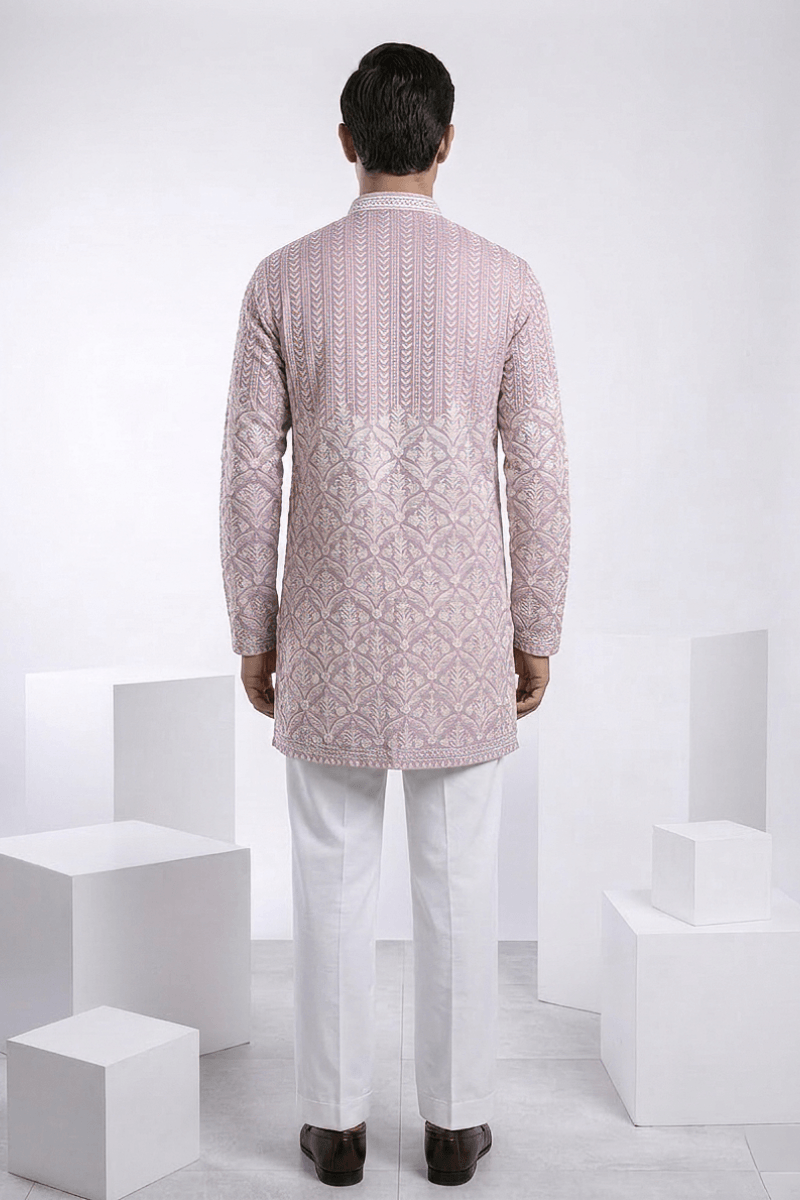 Lilac colour mirror work and embroidered kurta top