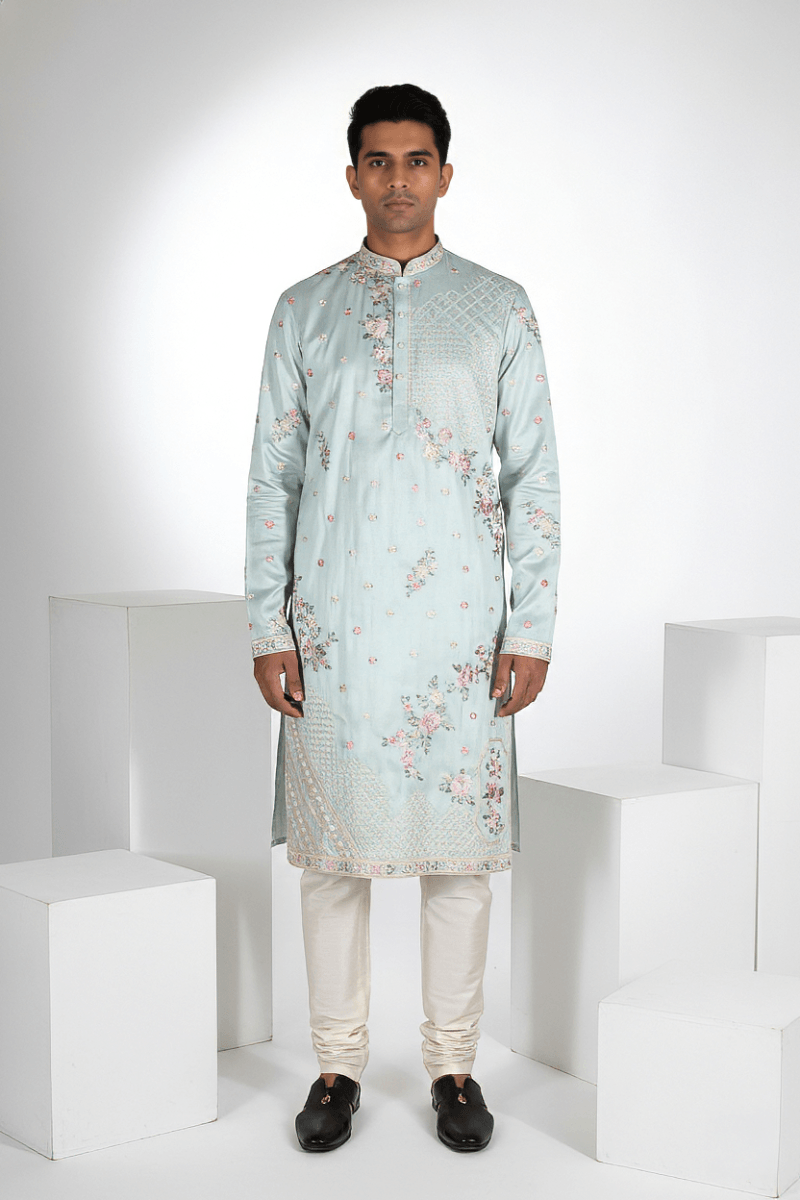 Floral work with embroidered kurta set