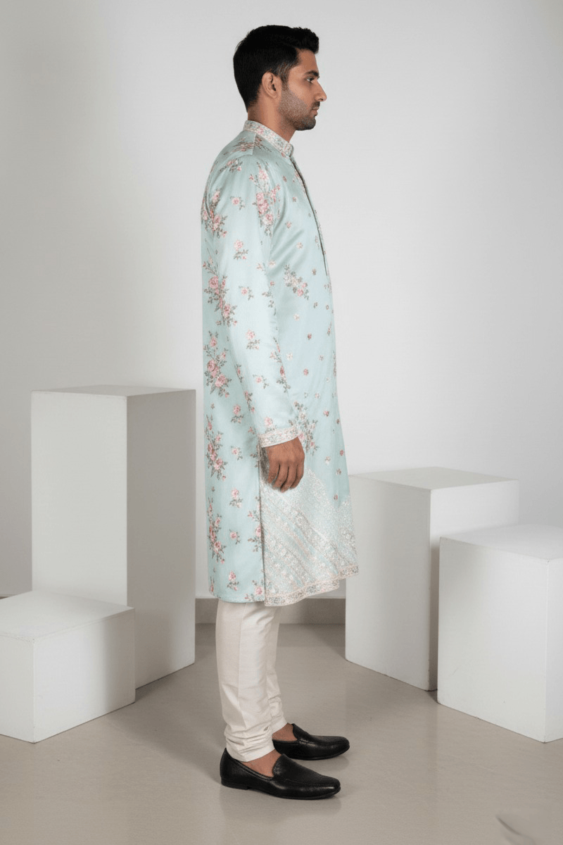 Floral work with embroidered kurta set