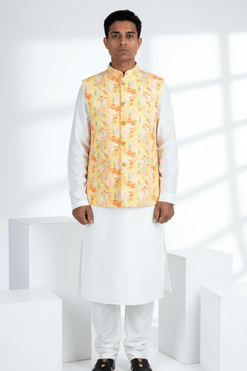 Floral and architectural print yellow bundi