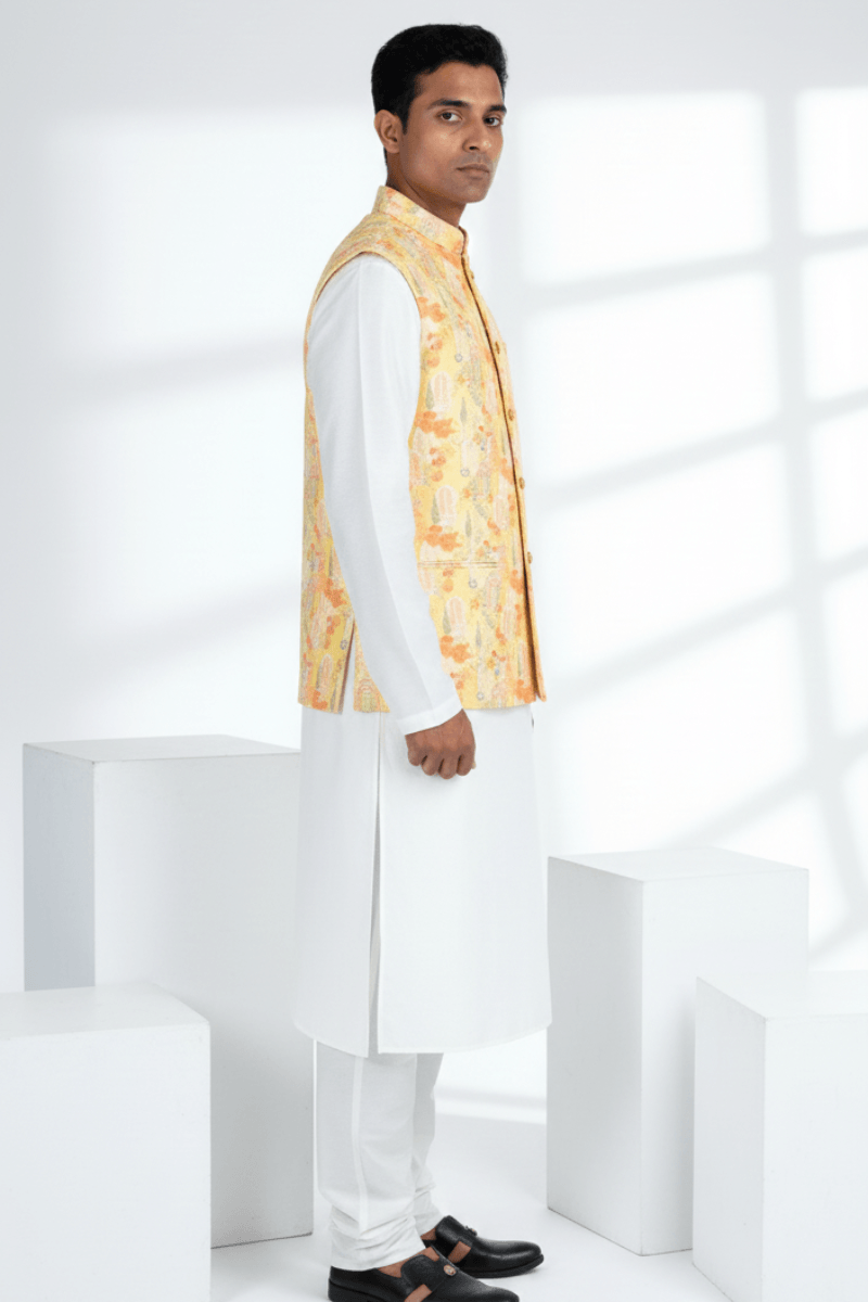 Floral and architectural print yellow bundi