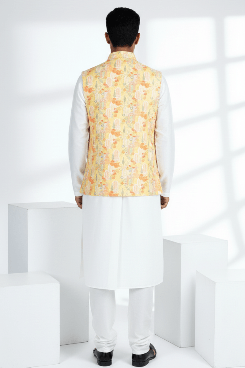 Floral and architectural print yellow bundi