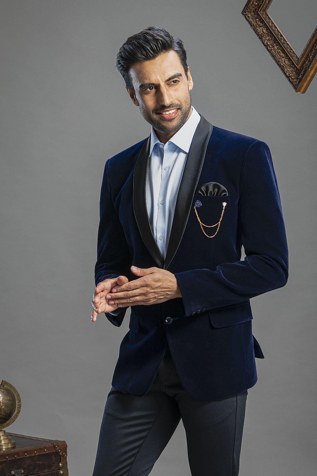 Mens Blue Velvet Suit Party Wear Navy Blue Velvet Blazer Men Navy