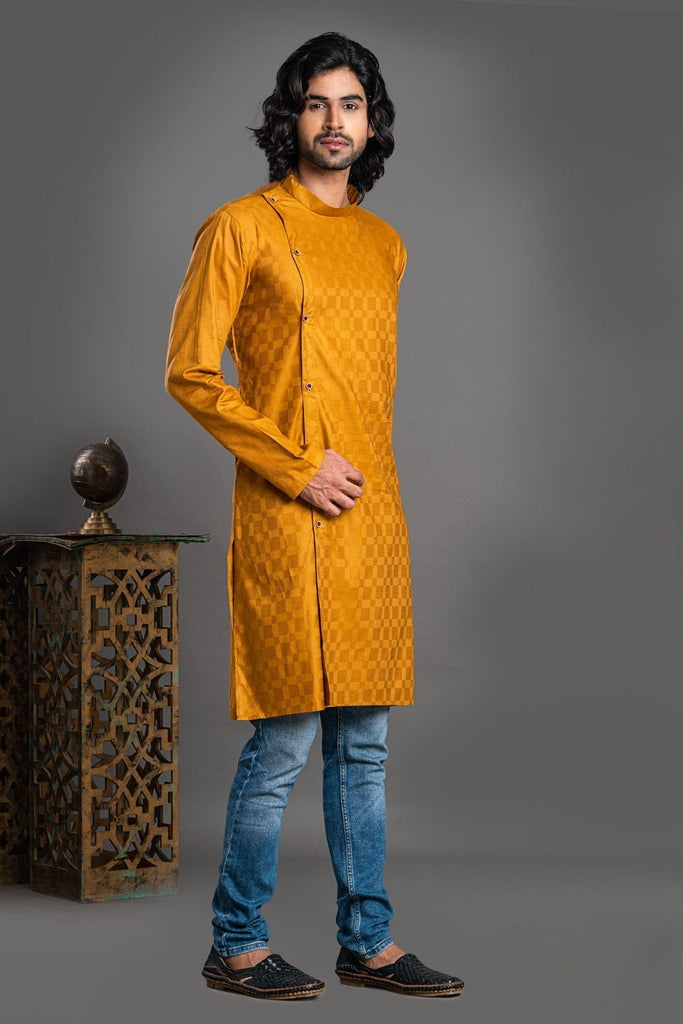 best yellow front side open printed kurta to buy in india 